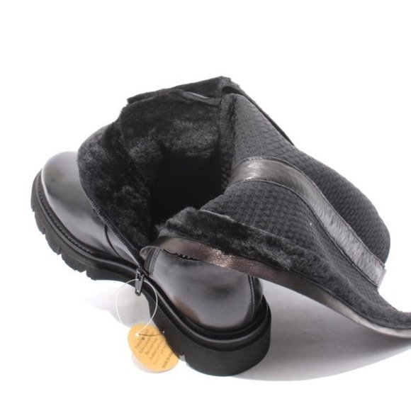 Luca Grossi 842b ITALIAN Black Leather Stretch Fur Lace Zip Knee-High Boot - Picture 7 of 9